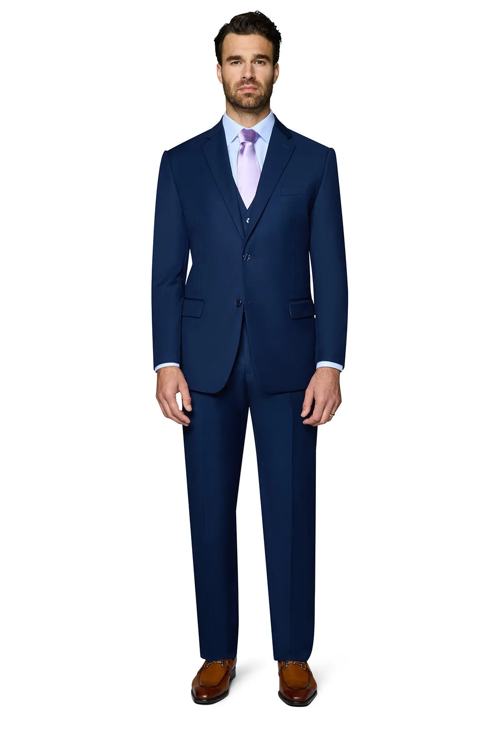 Bergamo Orange Vested Solid New Blue Slim Fit photo session
