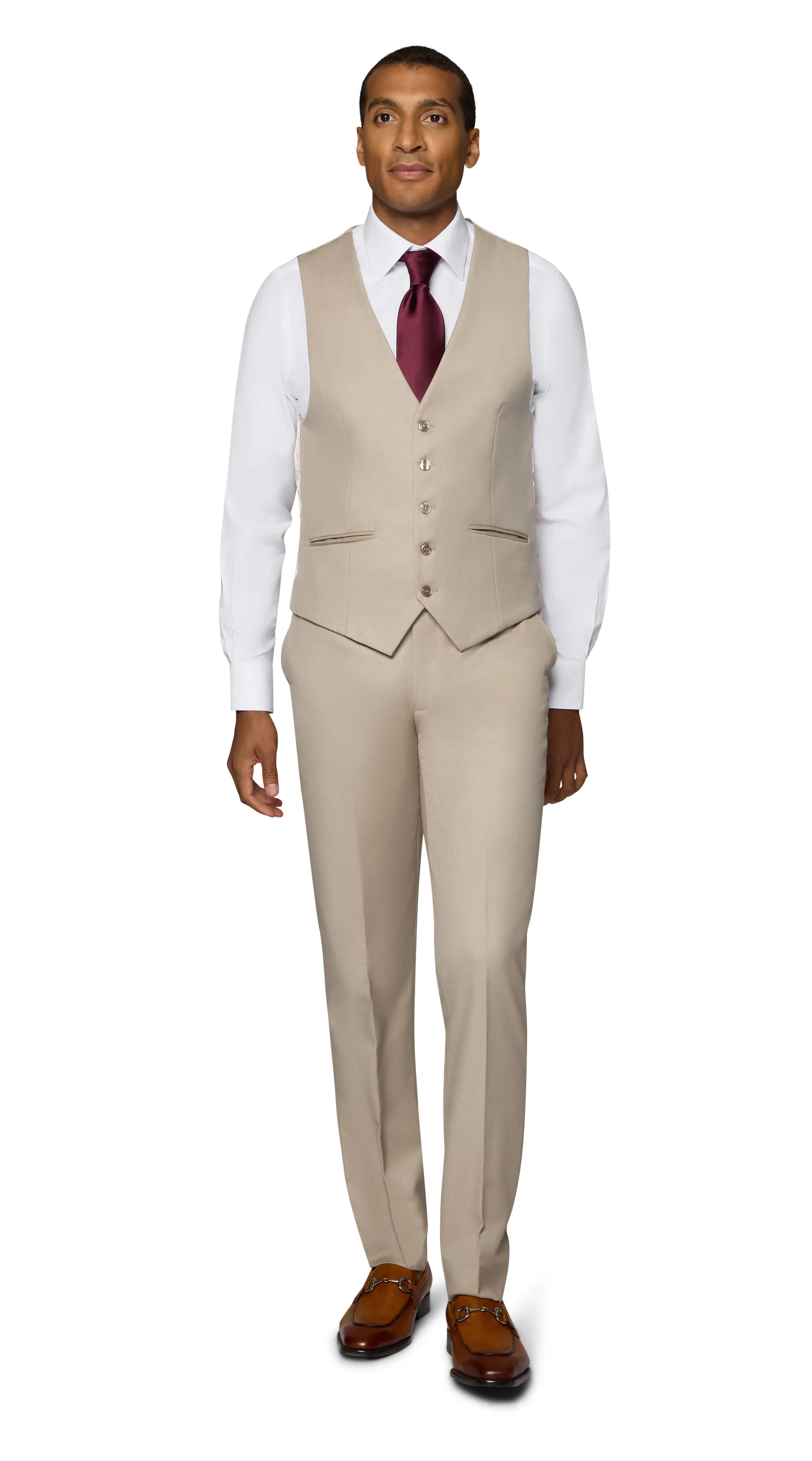 Bergamo Orange Vested Solid Tan Slim Fit tailored ensemble
