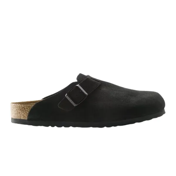 Birkenstock Women's Boston Soft Footbed Suede Leather Black Soft Trail