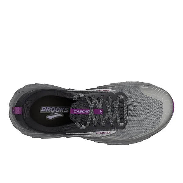 Brooks Women's Cascadia 17 Oyster/Blackened Pearl/Purple heel rise