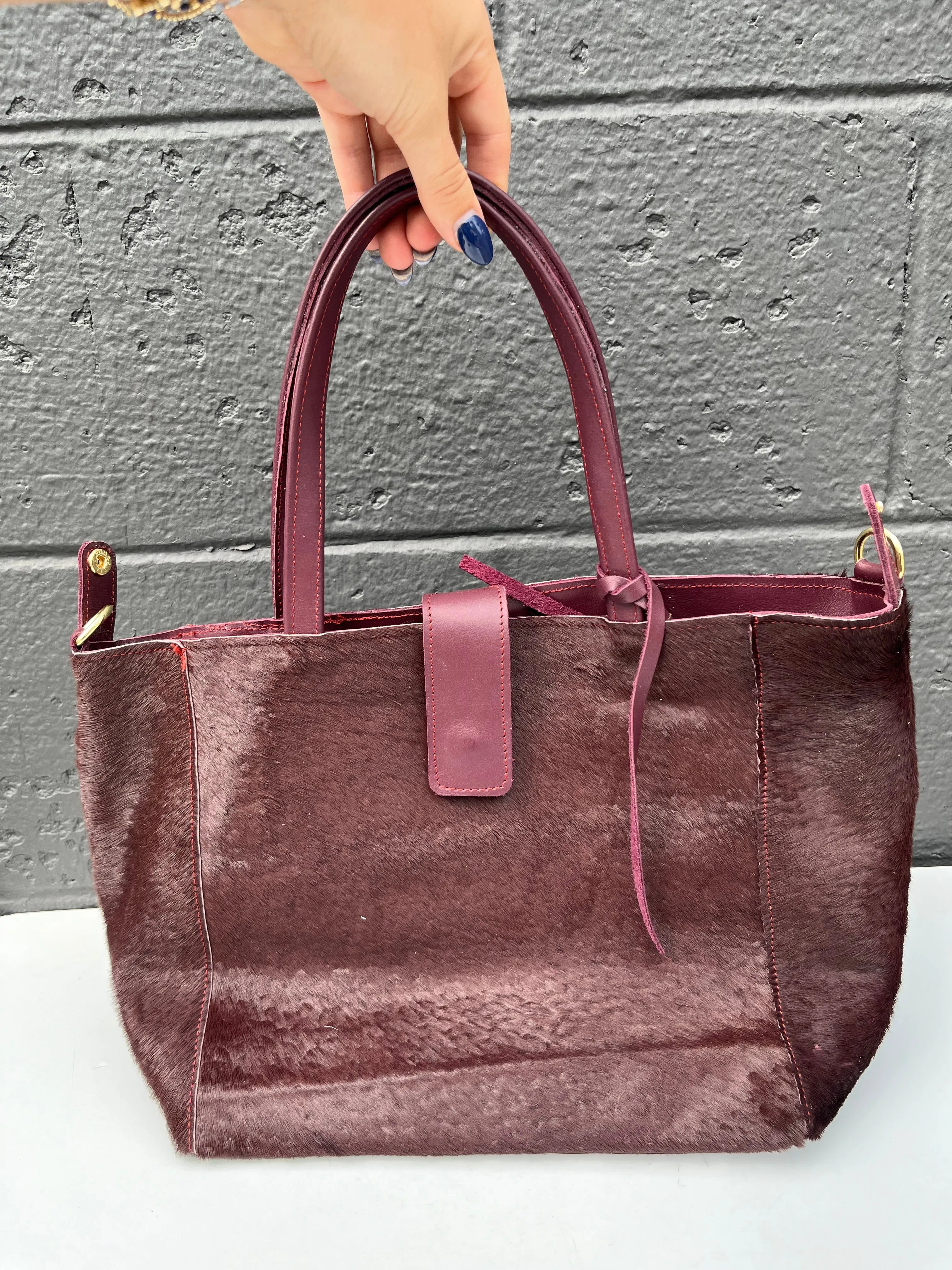 Burgundy Calf Hair Shoulder Bag seasonal switch