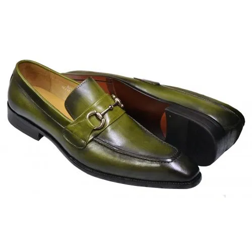 Carrucci KS478-02 Slip On Loafer Apron Toe Leather Shoe - Olive balanced tone