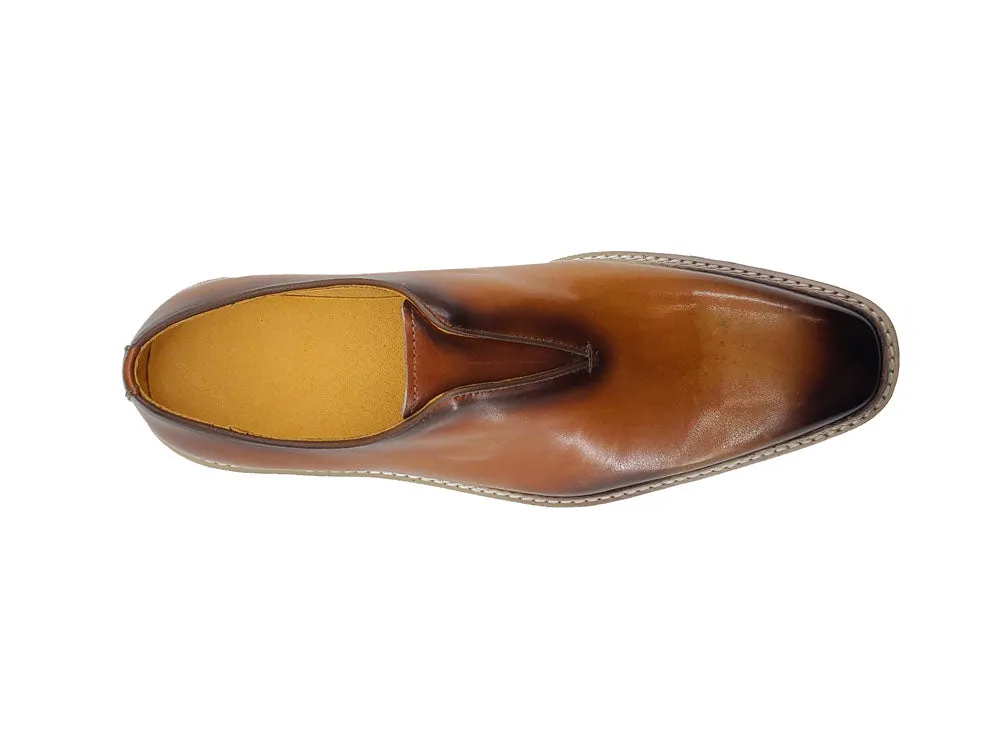 Carrucci KS550-08 Laceless Loafer with Contrast Color Sole - Cognac comfort tone