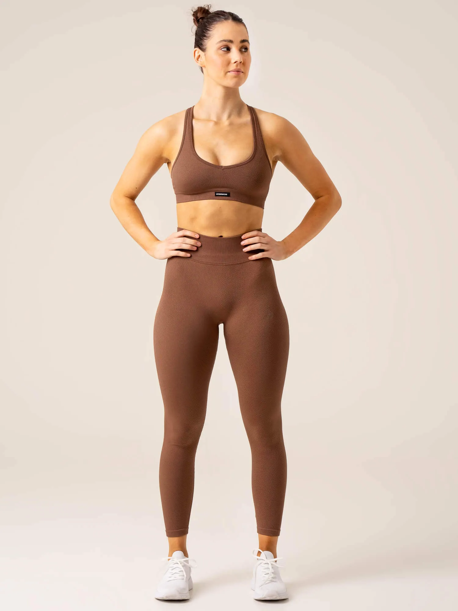Circuit Rib Seamless High Waisted Leggings - Chocolate Soft touch fabric