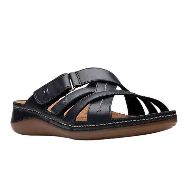 Clarks Women's Cecily Slide Leather Wide Black Carefree Feet