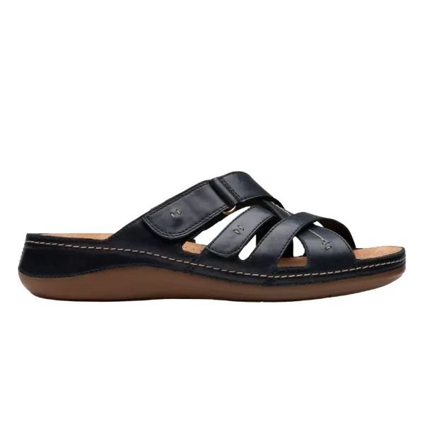 Clarks Women's Cecily Slide Leather Wide Black Clear Fit