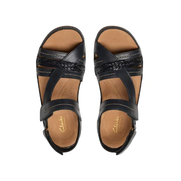Clarks Women's Cecily Strap Leather Wide Black Combo Casual Ease