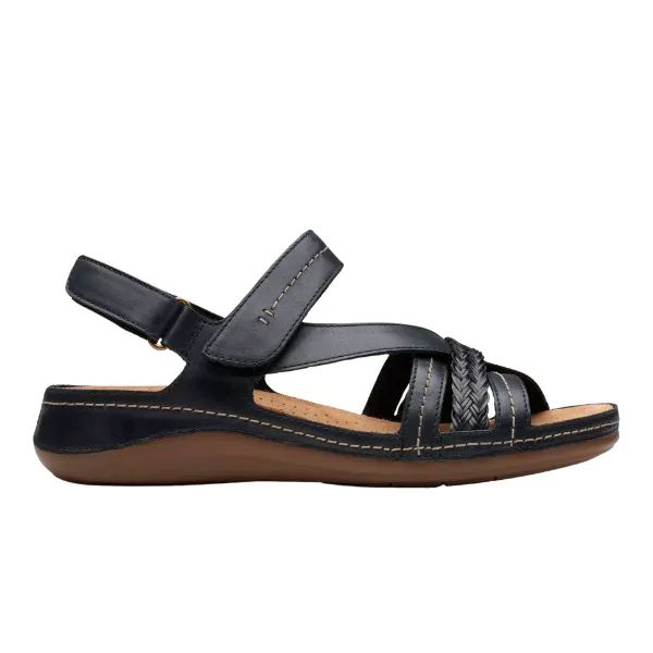 Clarks Women's Cecily Strap Leather Wide Black Combo Style Free