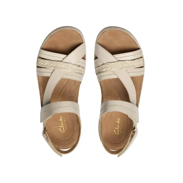 Clarks Women's Cecily Strap Leather Wide Cream Flow Fit