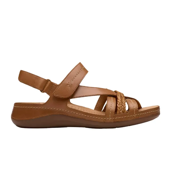 Clarks Women's Cecily Strap Leather Wide Tan Combo fresh vibe
