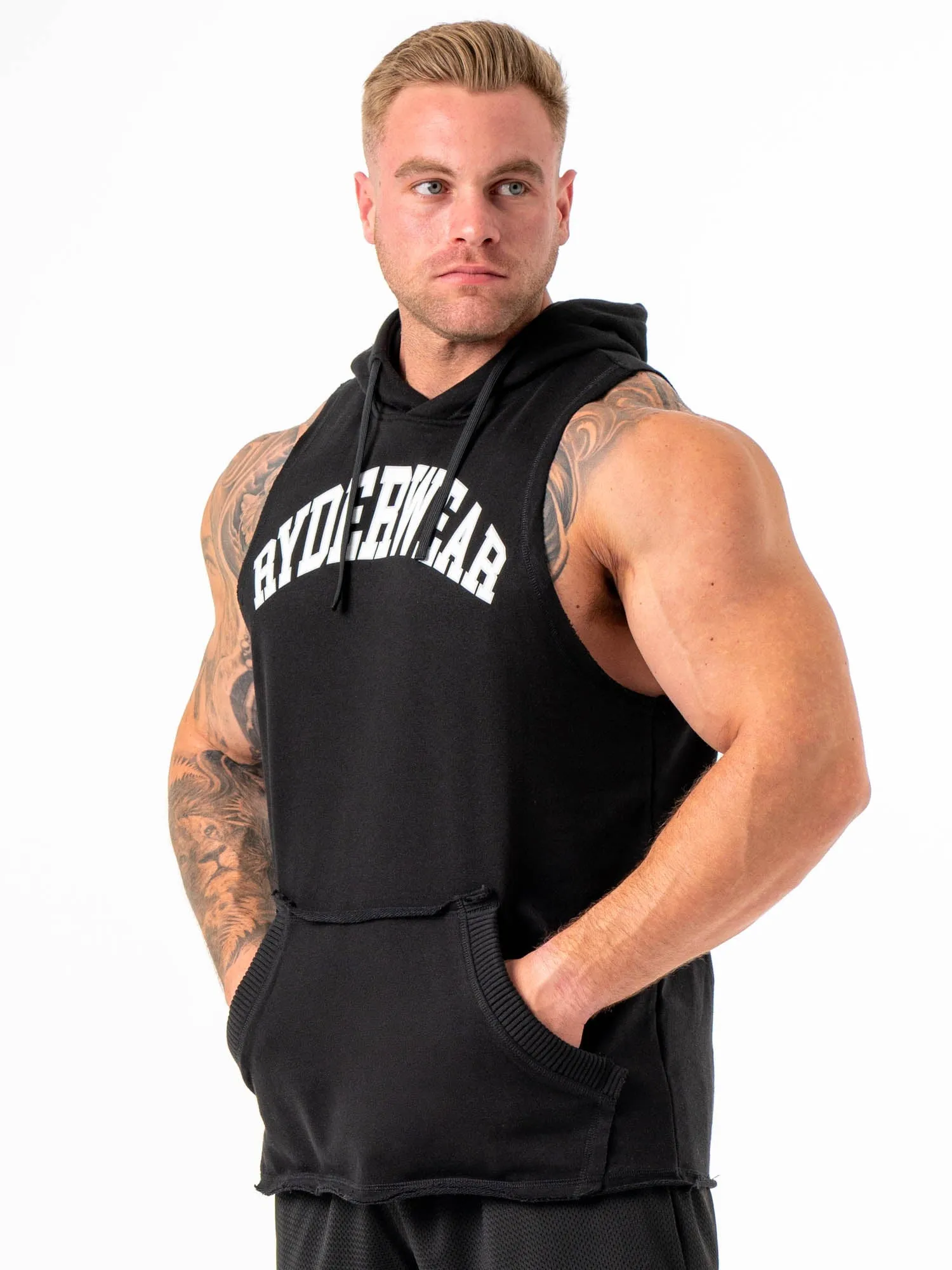 Collegiate Sleeveless Hoodie - Black soft texture