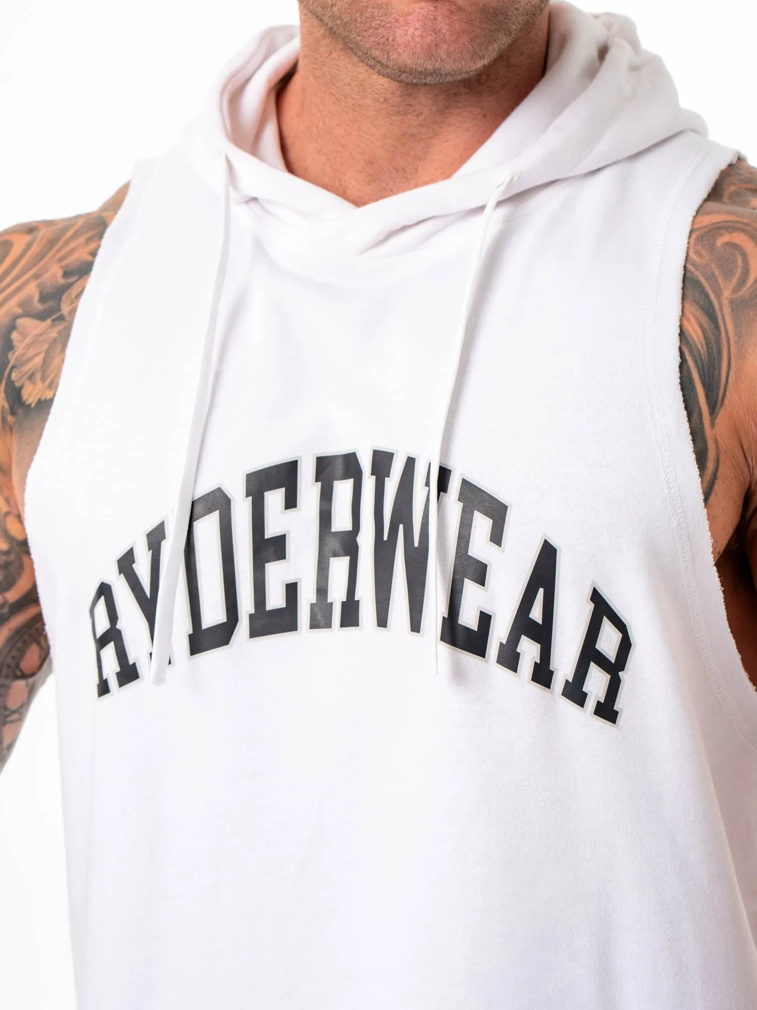Collegiate Sleeveless Hoodie - White subtle pattern