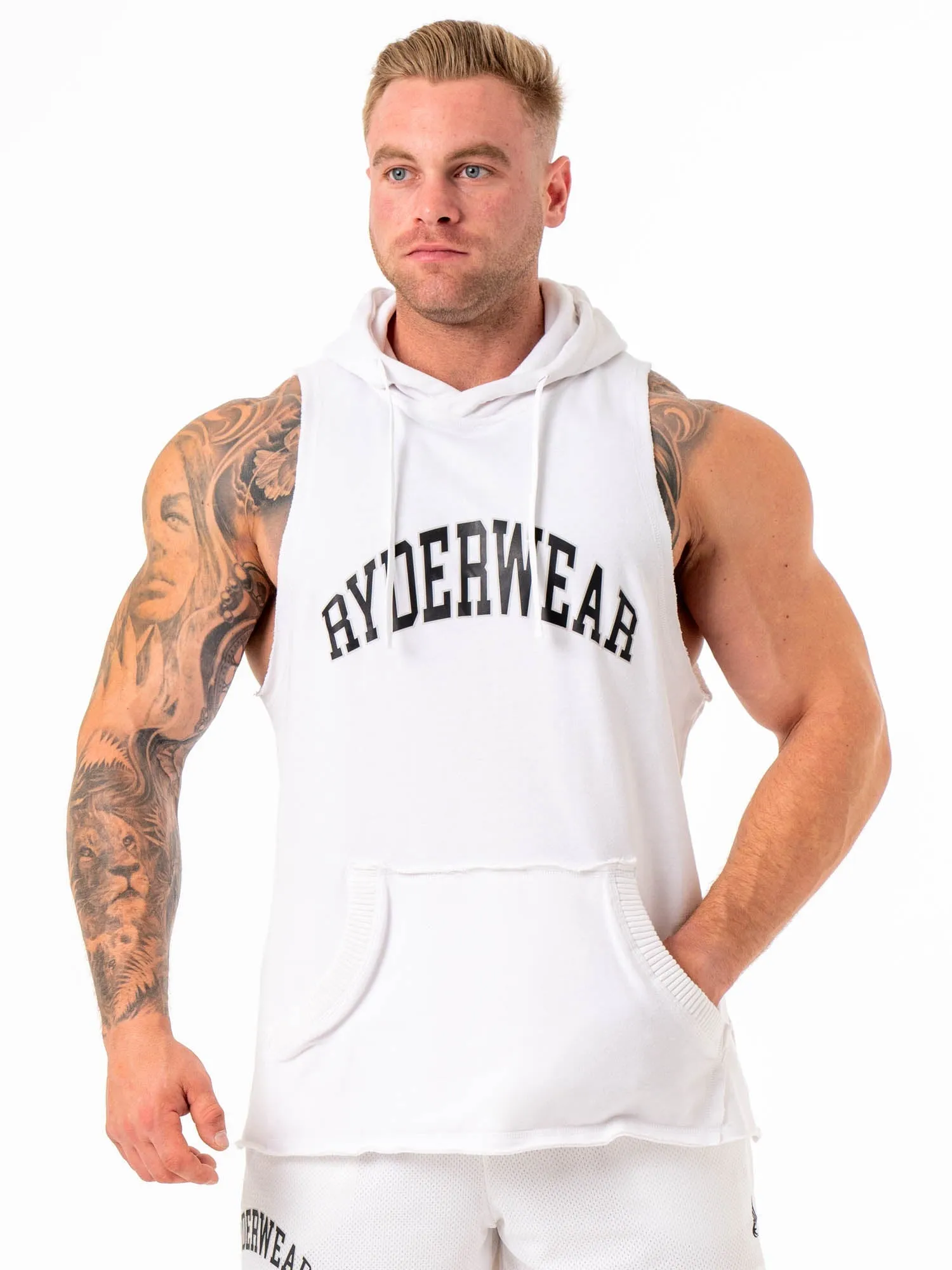 Collegiate Sleeveless Hoodie - White soft cotton blend