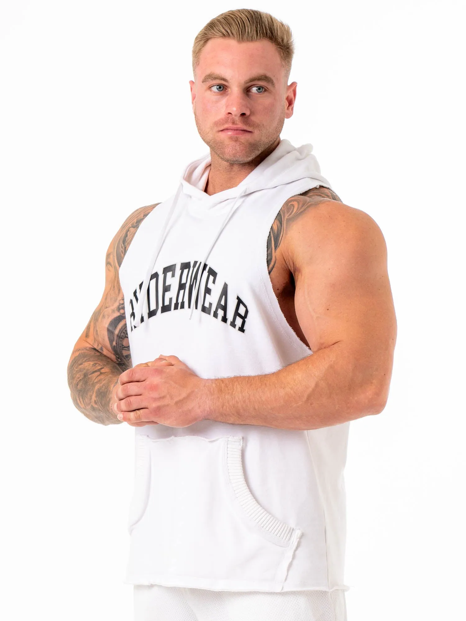 Collegiate Sleeveless Hoodie - White fitness trend