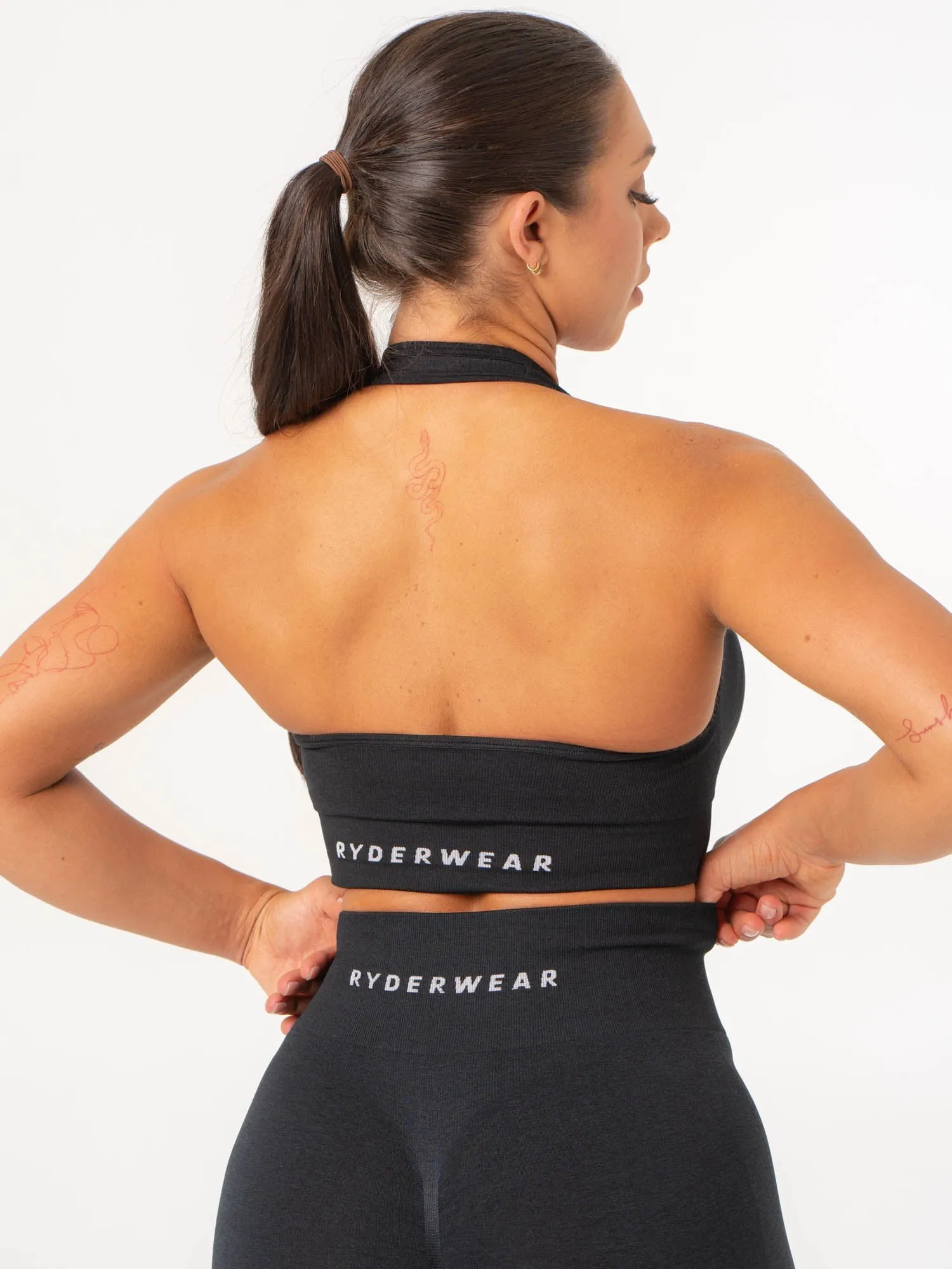 Contour Halter Bra - Black Marl Shock Guard