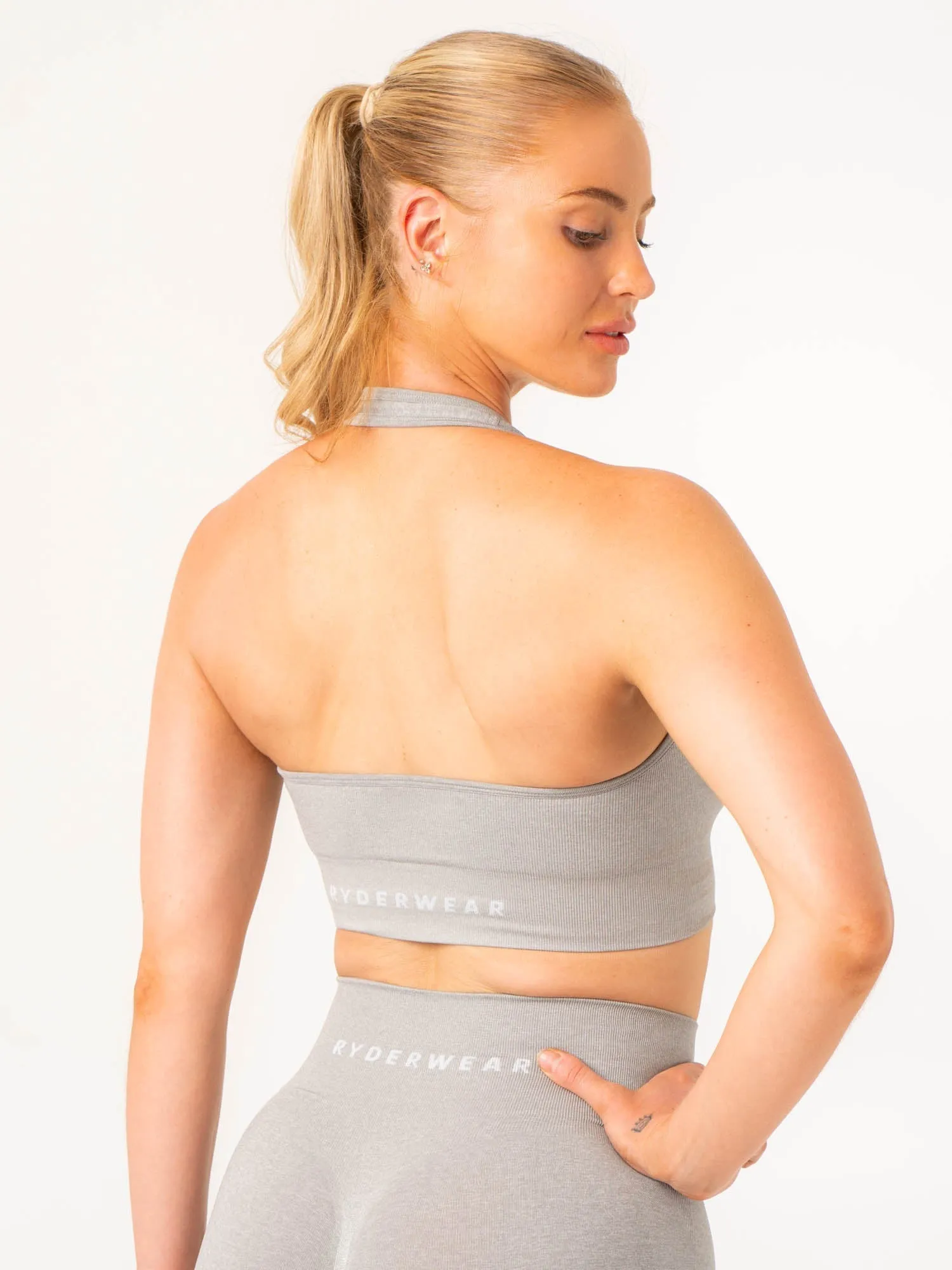 Contour Halter Bra - Light Grey Marl High Elastic
