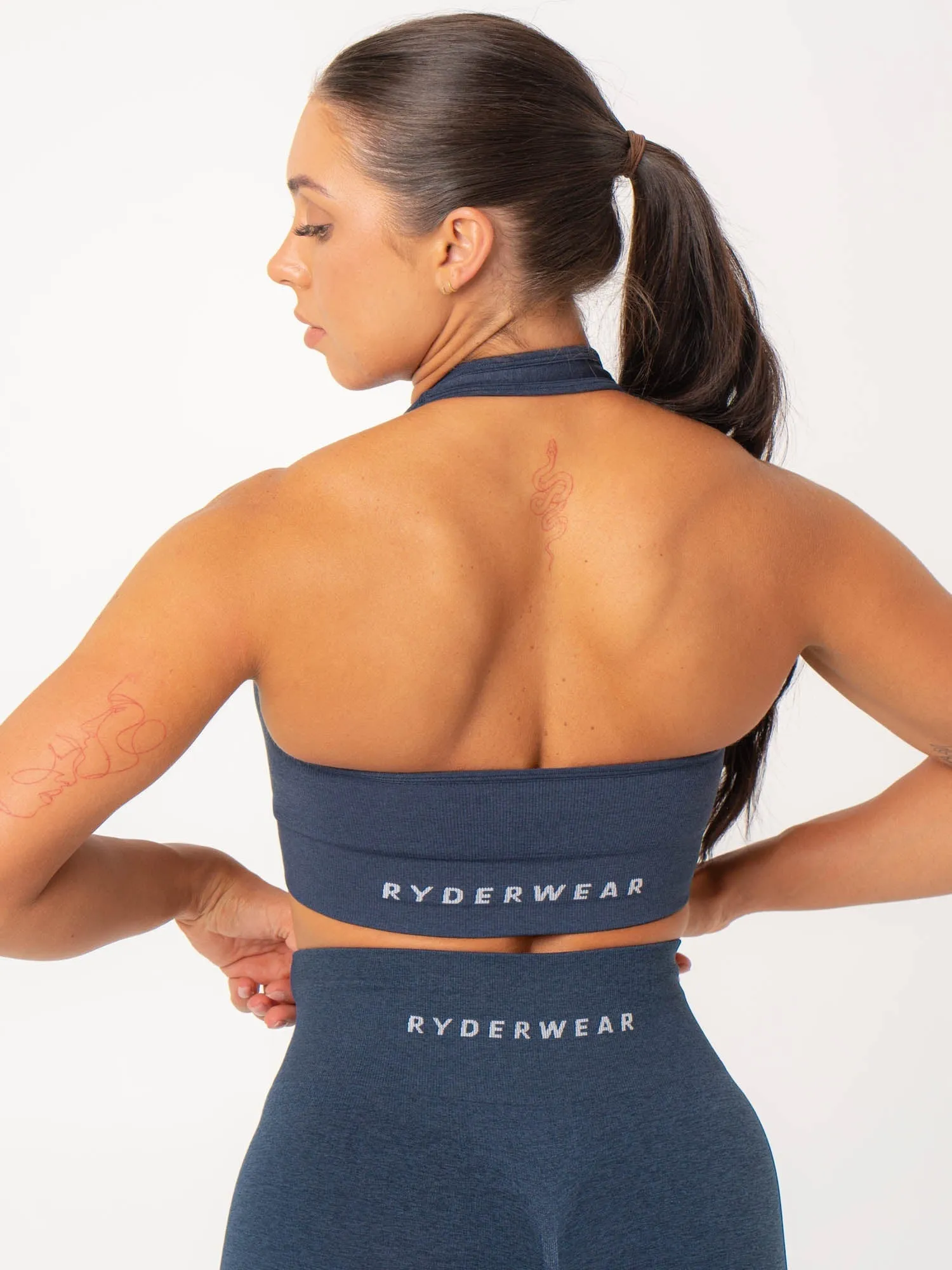Contour Halter Bra - Navy Marl Seamless Fit