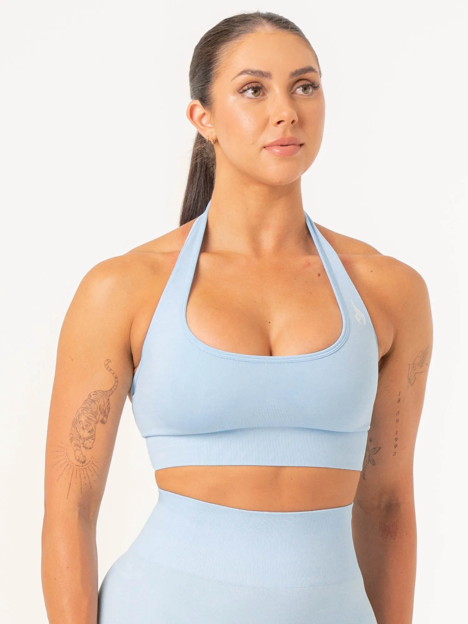 Contour Halter Bra - Sky Blue Marl Strong Support