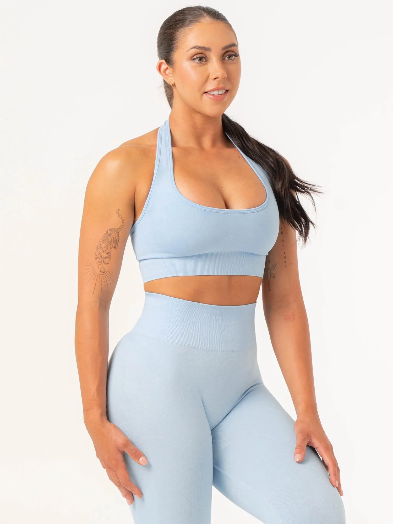 Contour Halter Bra - Sky Blue Marl Light Weight