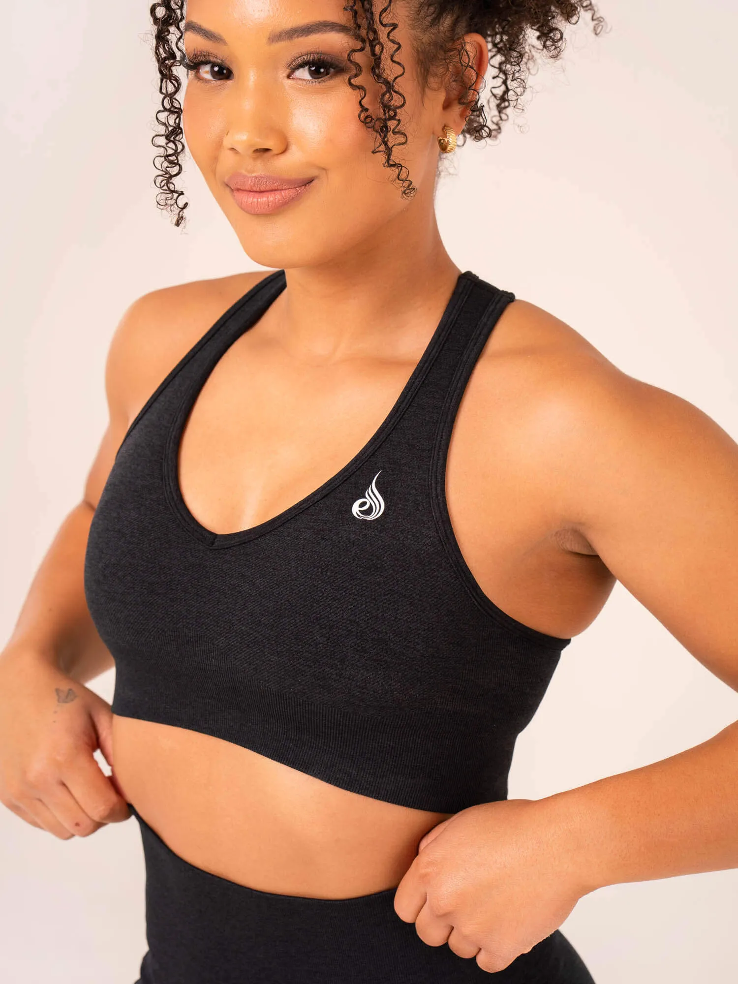 Contour Seamless Sports Bra - Black Marl Soft Touch