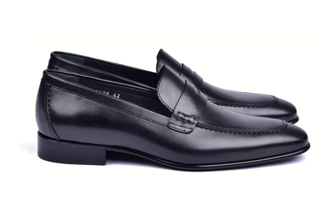Corrente 4428 Leather slip-on Loafer Shoes - Penny Black culture vibe