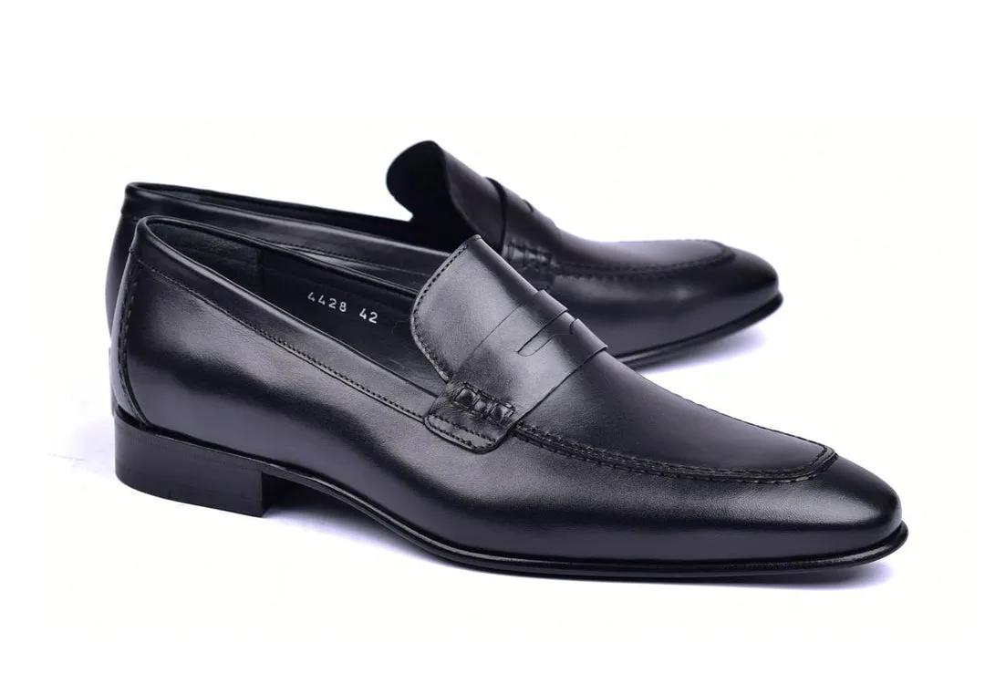 Corrente 4428 Leather slip-on Loafer Shoes - Penny Black travel mode