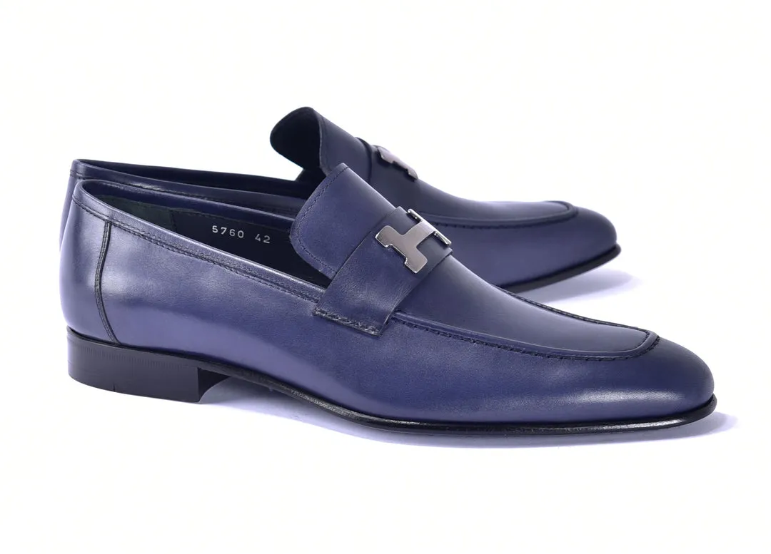 Corrente 5760 Burnished Calfskin Loafer - Navy tie match