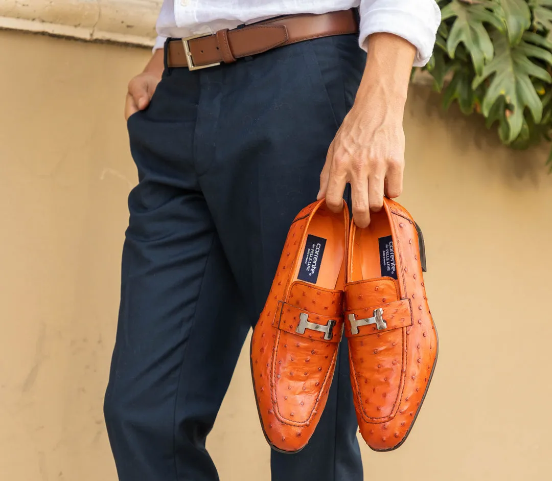 Corrente 5760 Ostrich Quill slip-on Loafer - Orange tailored vibe