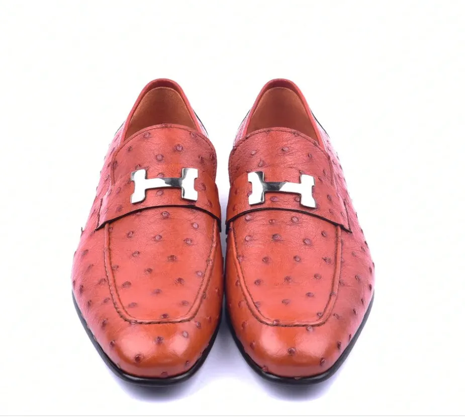 Corrente 5760 Ostrich Quill slip-on Loafer - Orange quick-dry base