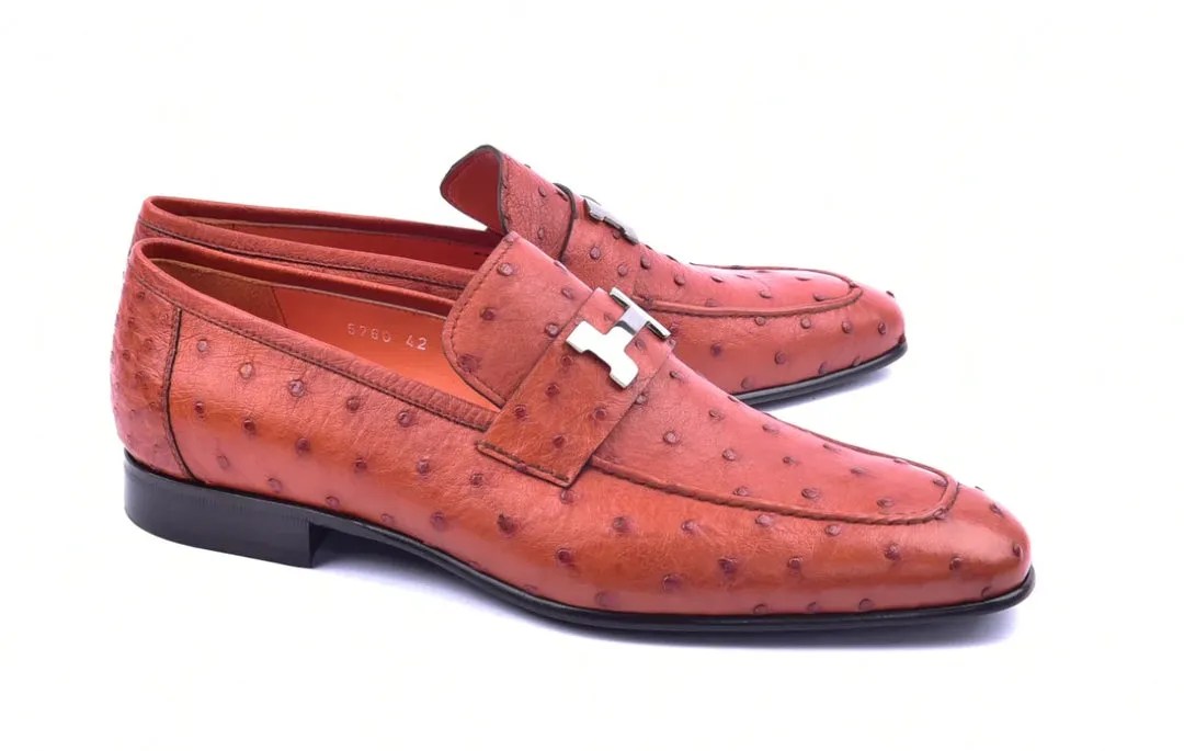 Corrente 5760 Ostrich Quill slip-on Loafer - Orange minimal tone