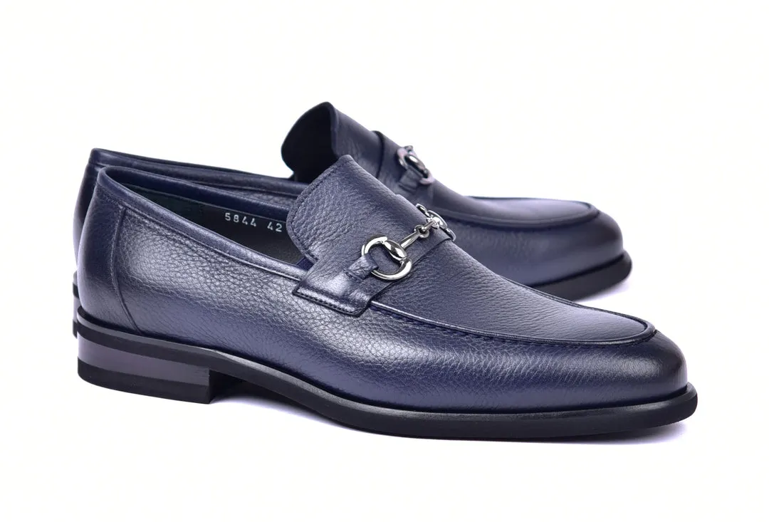Corrente 5844 Supple Deerskin slip-on Loafer - Navy office classic