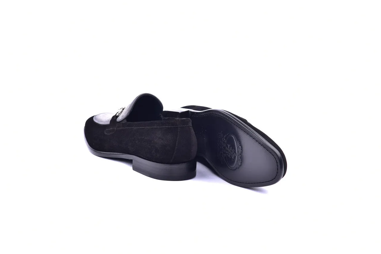 Corrente 6376 Suade Bit Buckle loafer - Black clean lines