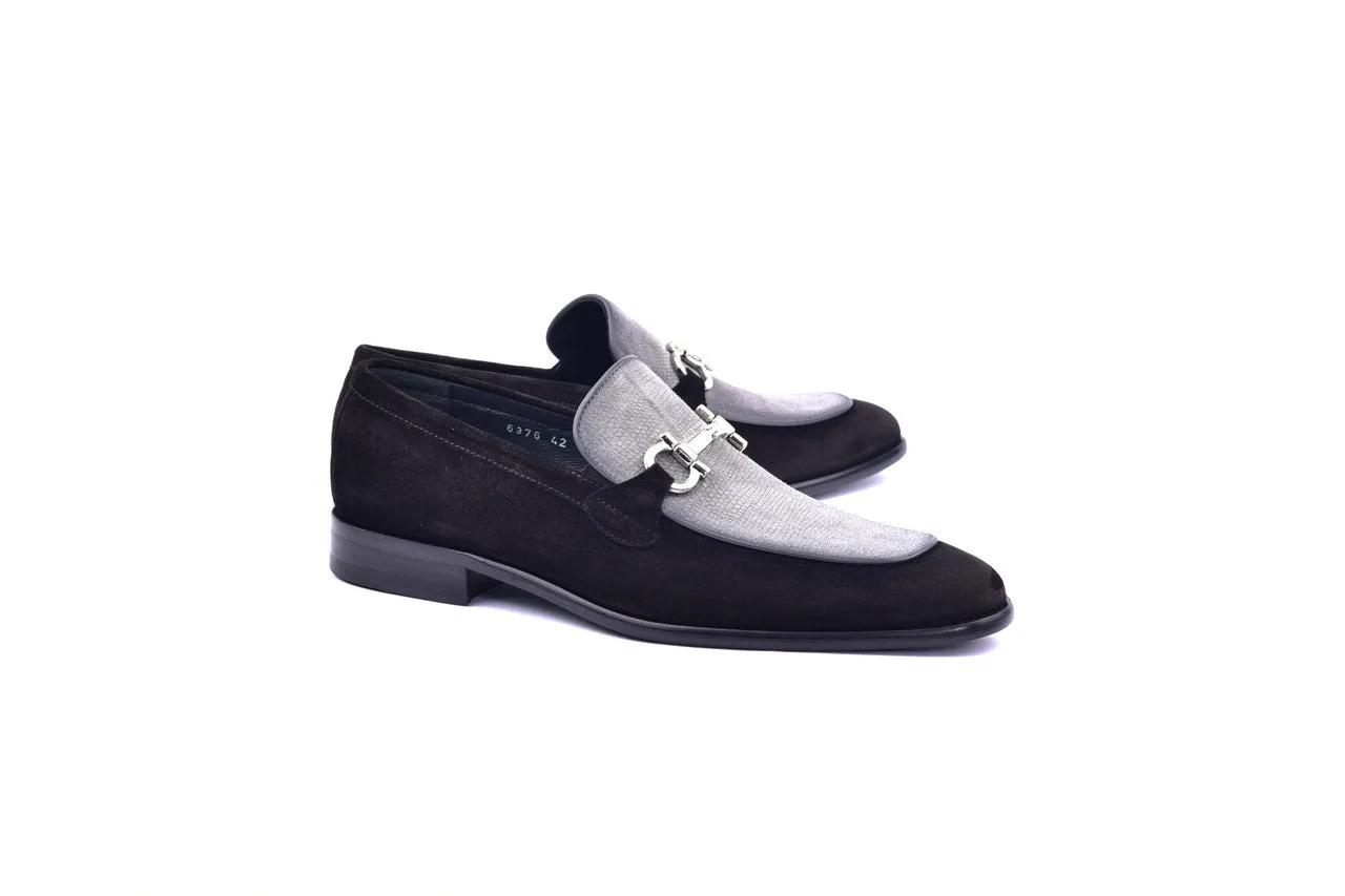 Corrente 6376 Suade Bit Buckle loafer - Black neat finish