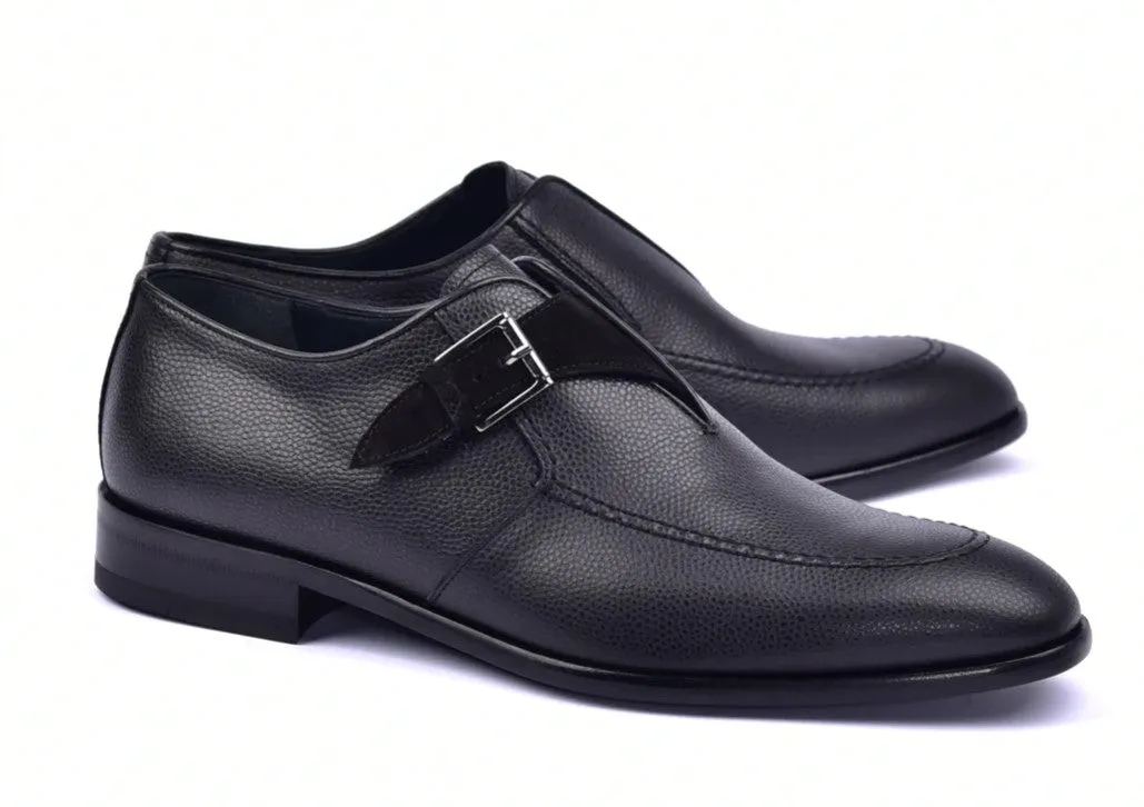 Corrente 6471 Leather slip-on Monkstrap Shoe - Black business meeting