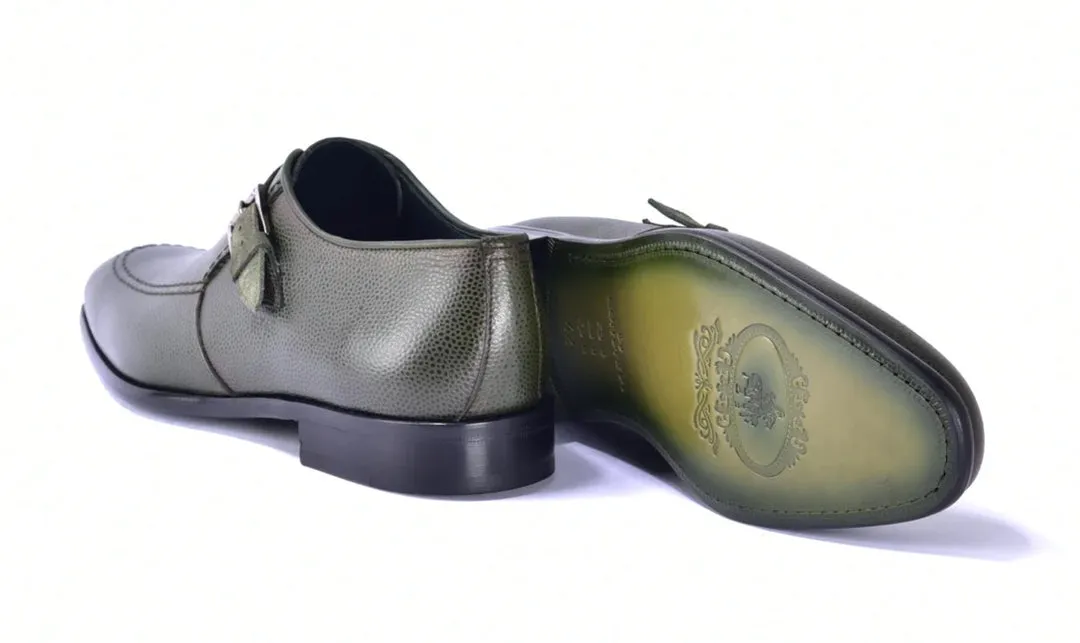 Corrente 6471 Leather slip-on Monkstrap Shoe - Green fashion blend