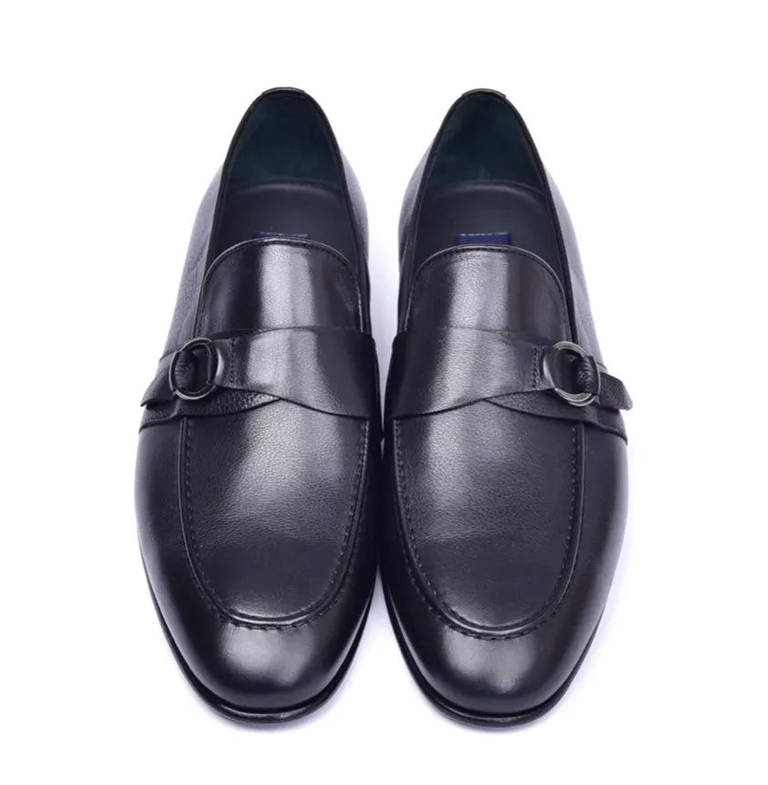 Corrente 6628 Leather slip-on Side Buckle Loafer - Black simple wear