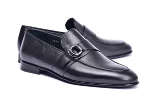 Corrente 6628 Leather slip-on Side Buckle Loafer - Black cool neutral