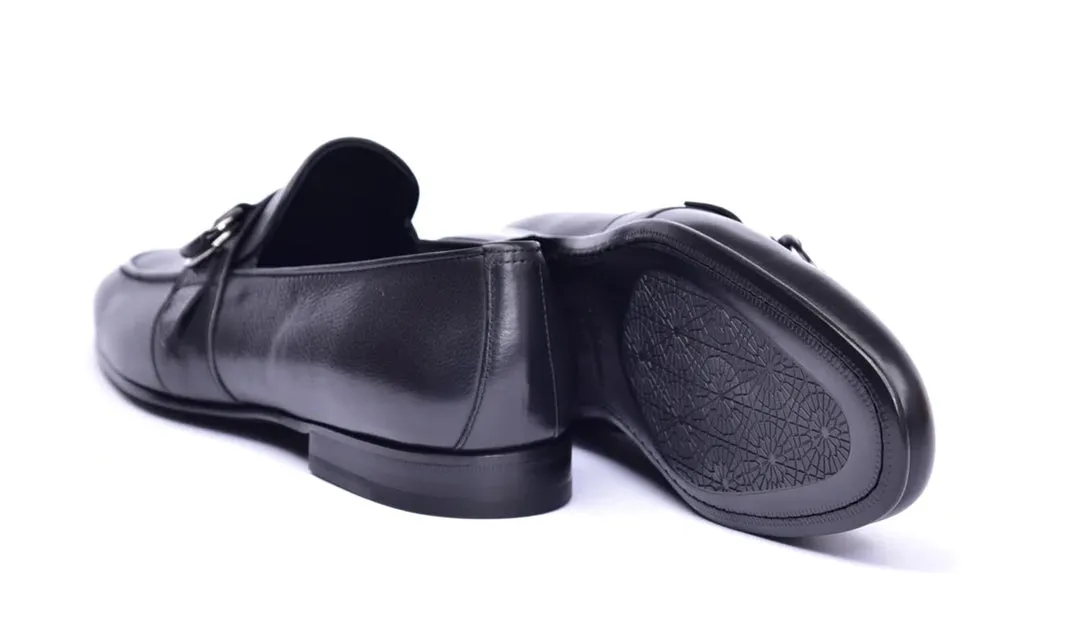 Corrente 6628 Leather slip-on Side Buckle Loafer - Black modern match