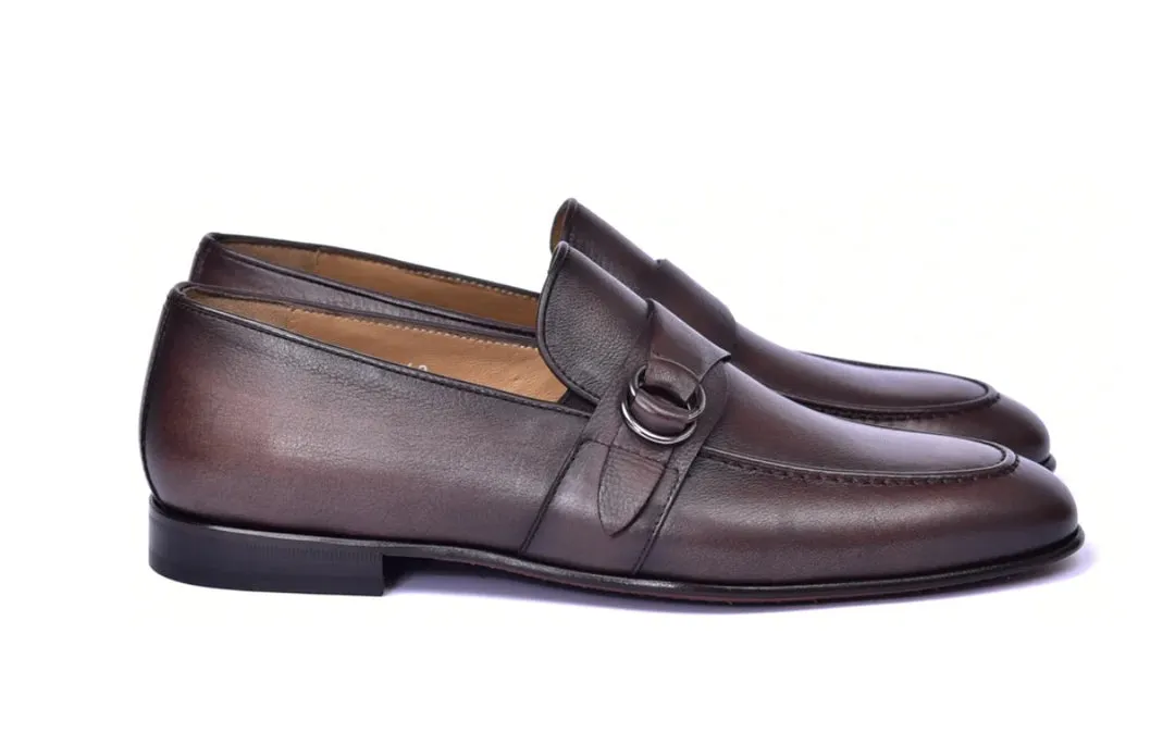 Corrente 6628 Leather slip-on Side Buckle Loafer - Brown clean style