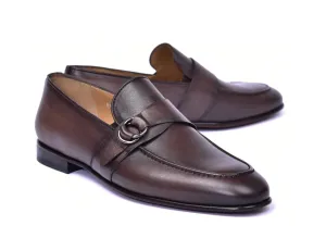 Corrente 6628 Leather slip-on Side Buckle Loafer - Brown quiet luxe