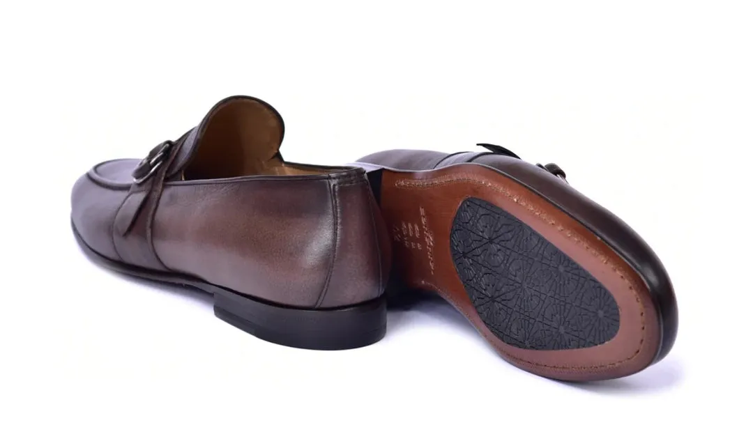 Corrente 6628 Leather slip-on Side Buckle Loafer - Brown breathable feel