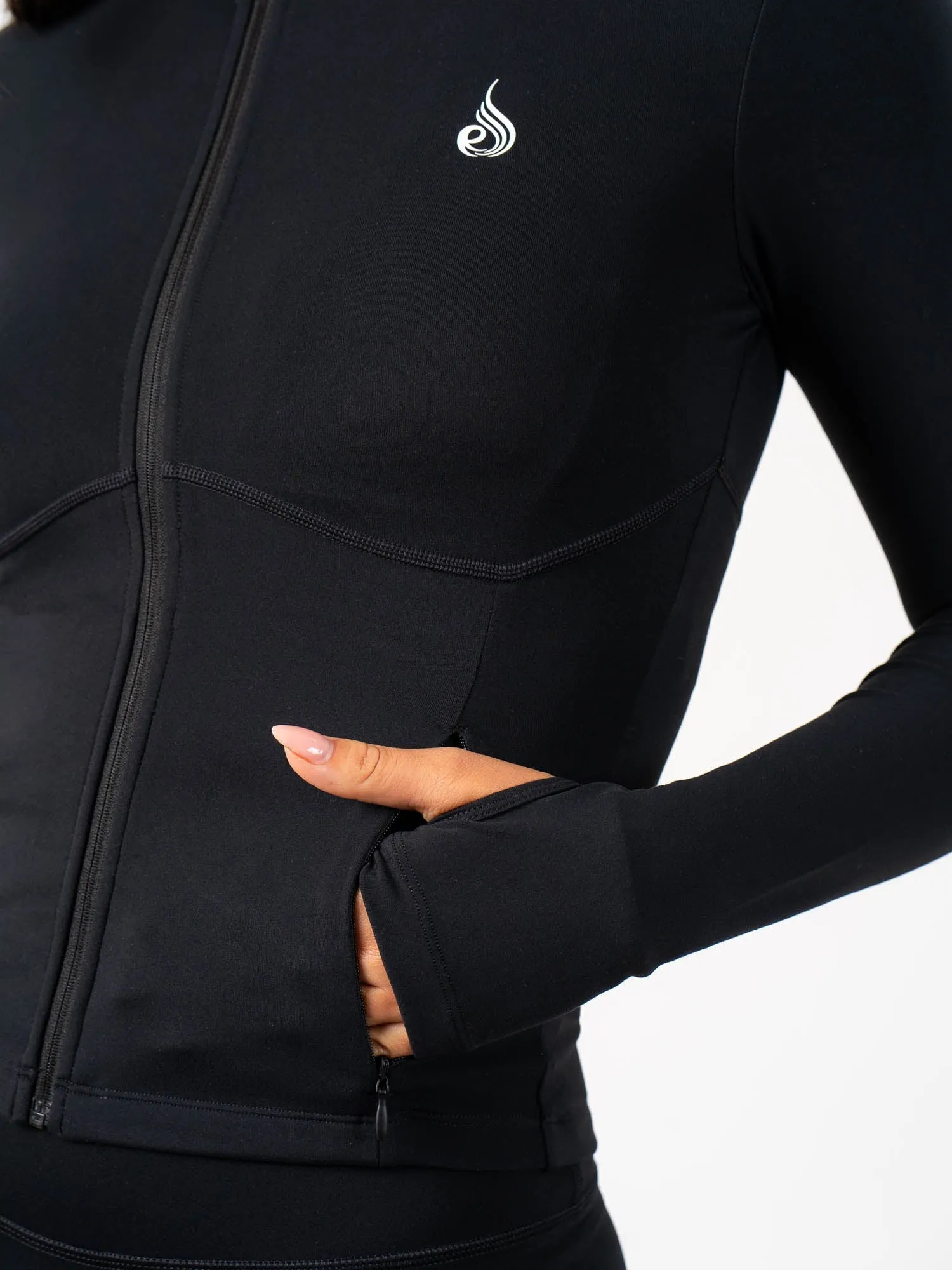 Cropped Zip Jacket - Black lightweight breathable