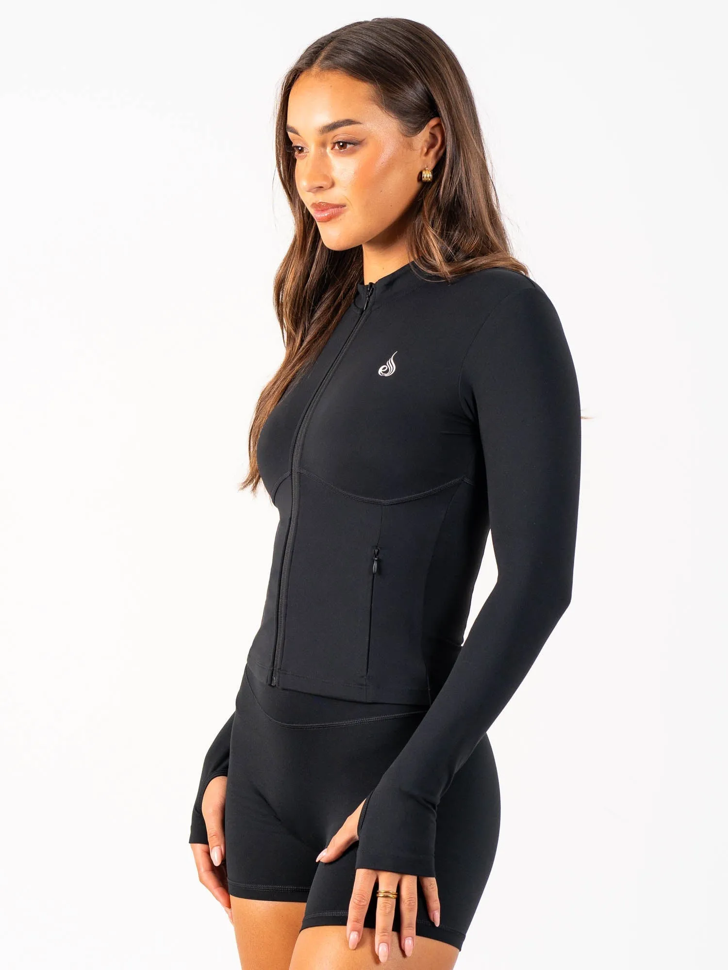 Cropped Zip Jacket - Black fashion detail