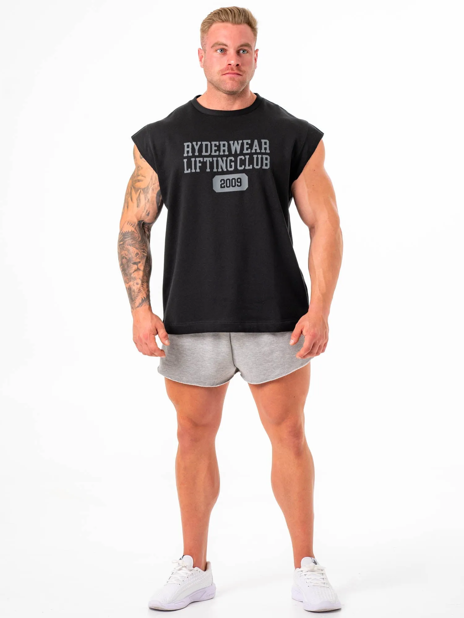 Cut Off Muscle Tank - Black elastic fabric