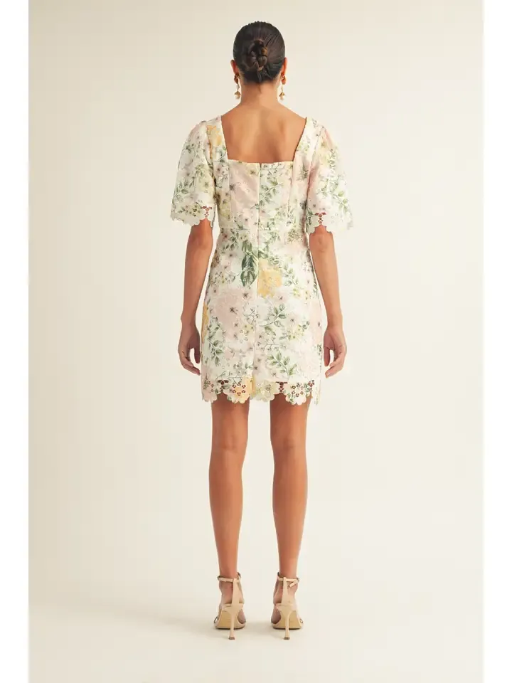 Deanna Short Sleeve Square Neck Spring Floral Mini Dress Pure nature