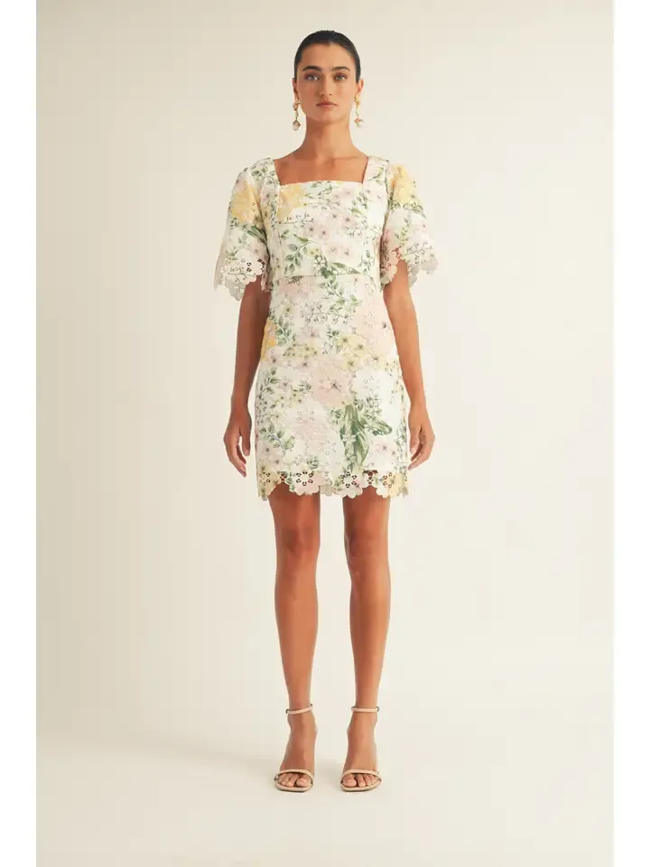 Deanna Short Sleeve Square Neck Spring Floral Mini Dress Art sense