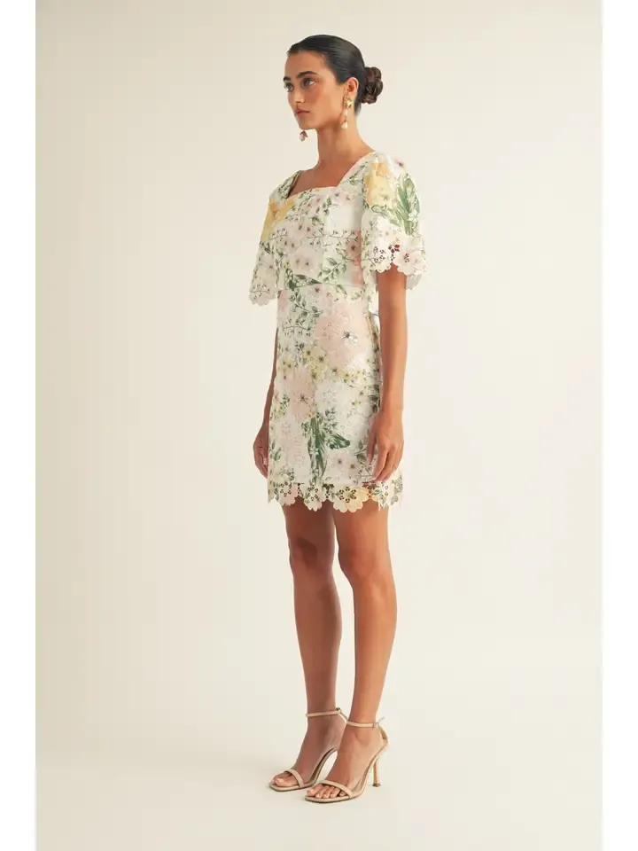 Deanna Short Sleeve Square Neck Spring Floral Mini Dress Art expression