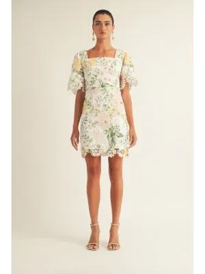 Deanna Short Sleeve Square Neck Spring Floral Mini Dress Art sense