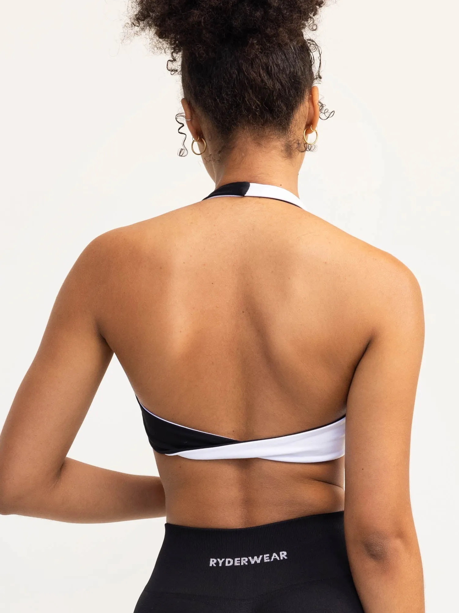 Duo Halter Twist Sports Bra - Black/White Light Comfort