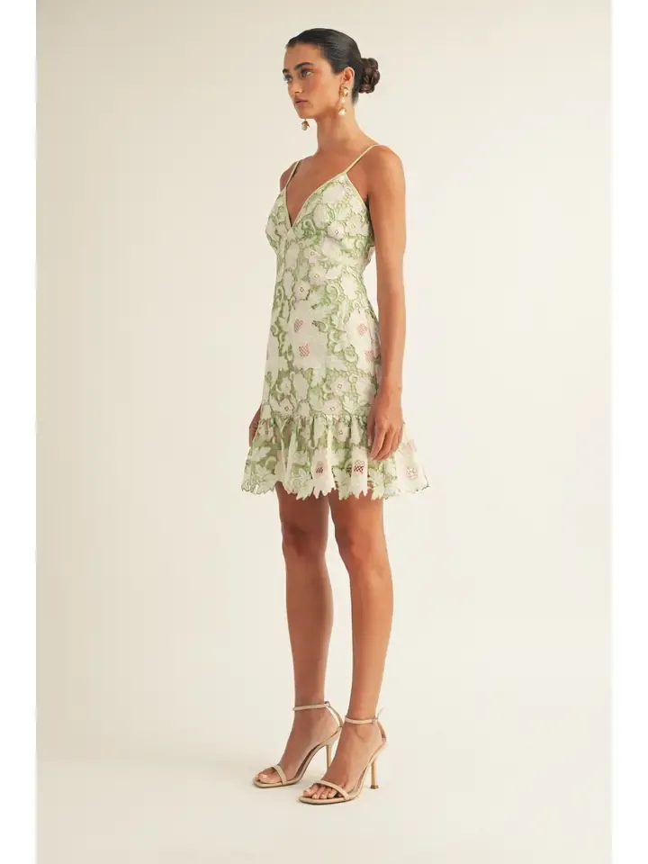 Dylan Spaghetti Strap V-Neck Floral Lace Mini Dress Fashion pioneer